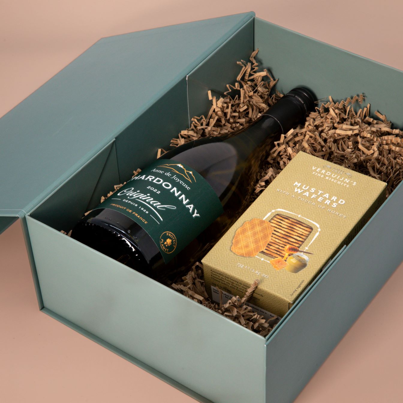 Weinbox Chardonney mit Honig Senf Waffeln Weinbox Chardonney mit Honig Senf Waffeln