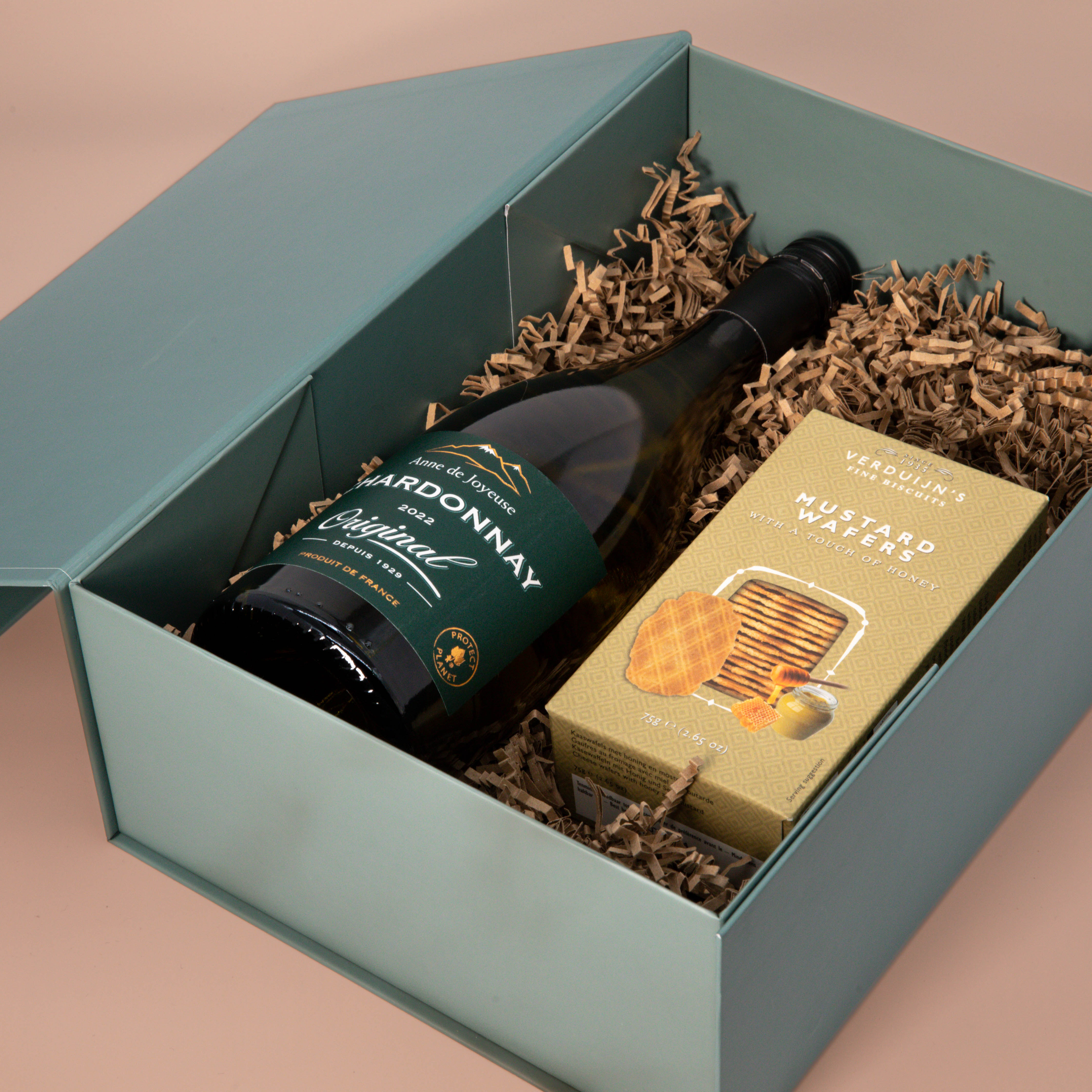 Weinbox Chardonney mit Honig Senf Waffeln Weinbox Chardonney mit Honig Senf Waffeln
