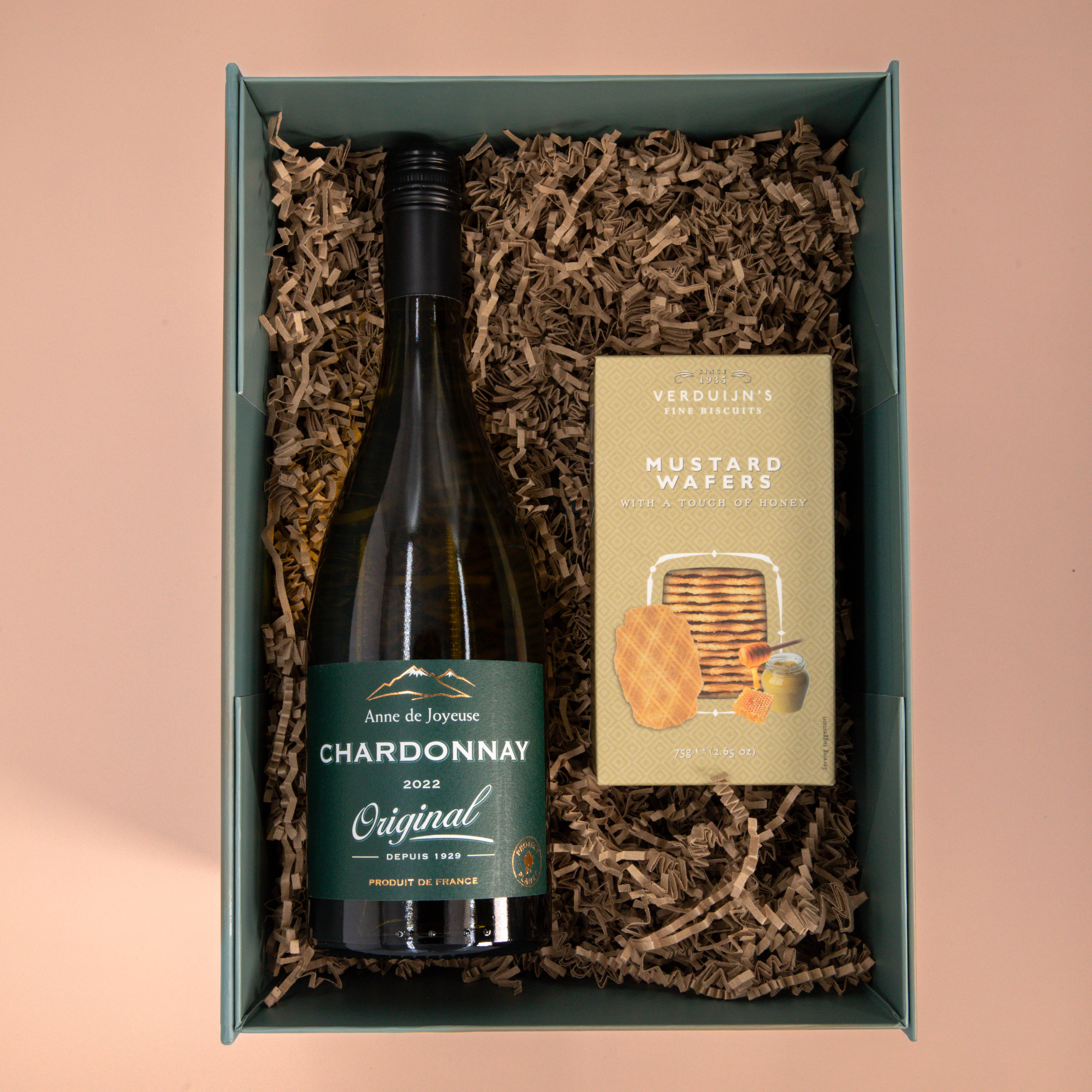 Weinbox Chardonney mit Honig Senf Waffeln